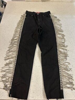 Akira Chicago: Black Fringe-Embellished Jeans